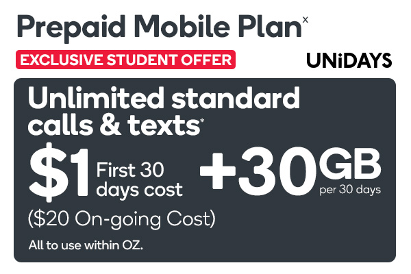 Exclusive Monthly Student Plan. Unlimited Calls & Texts + 30GB Data Per Month. T&Cs Apply