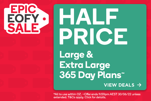 50% OFF Large and Extra Large 365 Day Plans. Terms apply, Click for Details.